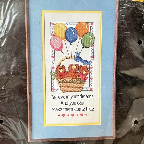 VTG Dimensions Believe In Your Dreams Stamped Cross Stitch 3053 Bears Cottage - Picture 2 of 5